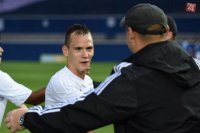 Na snímke radosť hráča Trnavy Martina Mikoviča po postupe v odvete 2. predkola Európskej ligy UEFA Linfield FC - Spartak Trnava (1:3)