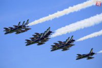 Na snímke prílet akrobatickej talianskej letky Frecce Tricolori na leteckú základňu Sliač pred plánovanými Medzinárodnými leteckými dňami SIAF 2015.