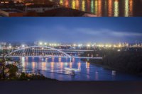 Na kombosnímke zhora Starý most z  2. apríla 2012,  20. mája 2014 a dole zo 16. februára 2016.  Bratislava, 16. februára 2016.  Foto  - Michal Svítok