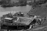 Na archívnej snímke zo 16. júna 1949 v Bratislave stavba javiska v amfiteátri na Devíne.