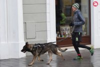 Na snímke bežec so psom počas Novoročného behu - Memoriálu Ladislava Kmeča