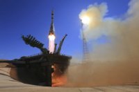 Na snímke štart kozmickej lode  Sojuz MS-19.