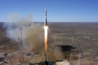 Na snímke štart kozmickej lode  Sojuz MS-19.