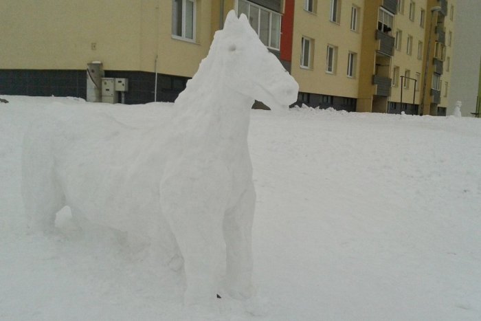 Ilustračný obrázok k článku Kôň v životnej veľkosti či pes: Aj takéto skvosty vytvorili Nitrania zo snehu