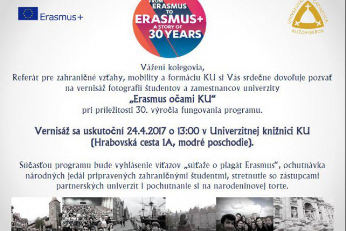 Ilustračný obrázok k článku Vernisáž pri príležitosti 30. výročia programu Erasmus