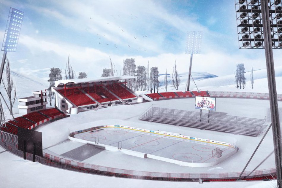 Ilustračný obrázok k článku Bystrický štadión zažije generálku pred Winter Classic. Na ľad vykorčuľujú športovci Dukly
