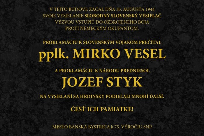 Ilustračný obrázok k článku V Bystrici odhalia pamätnú tabuľu. Pripomína výzvu vstúpiť do ozbrojeného boja proti okupantom