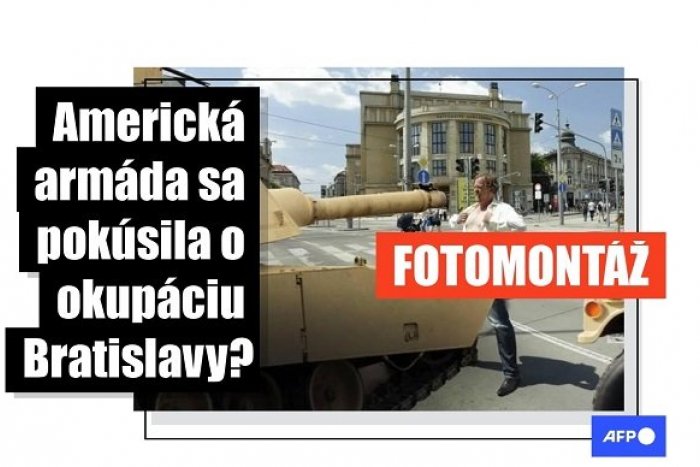 Ilustračný obrázok k článku Muž s odhalenou hruďou pred tankom: Snímka, na ktorej Američania napadli Bratislavu, je hoax