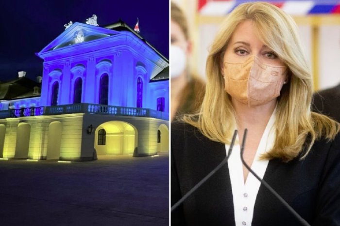 Ilustračný obrázok k článku Čaputová vyjadrila podporu Ukrajine:  Prezidentský palác svieti v jej národných farbách