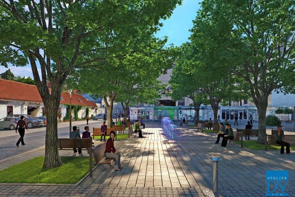 Ilustračný obrázok k článku Priestor pred obchodným domom sa zmení: Pribudne tu stromová alej, lavičky aj fontána