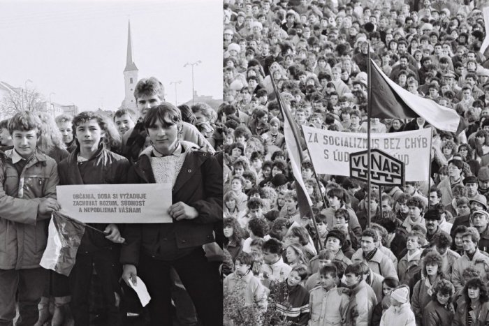 Ilustračný obrázok k článku November 1989 v Nových Zámkoch na FOTOGRAFIÁCH: Hlavné námestie zaplnili TISÍCE ľudí