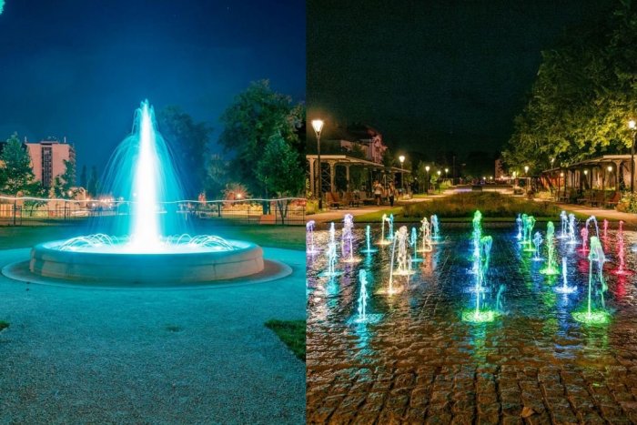 Ilustračný obrázok k článku Trnava sa môže pochváliť letnou atrakciou: Nové fontány po zotmení hrajú farbami