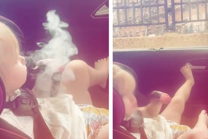 Ilustračný obrázok k článku Internetom koluje ŠOKUJÚCE video: Dieťa v plienke počas jazdy autom spokojne FAJČÍ