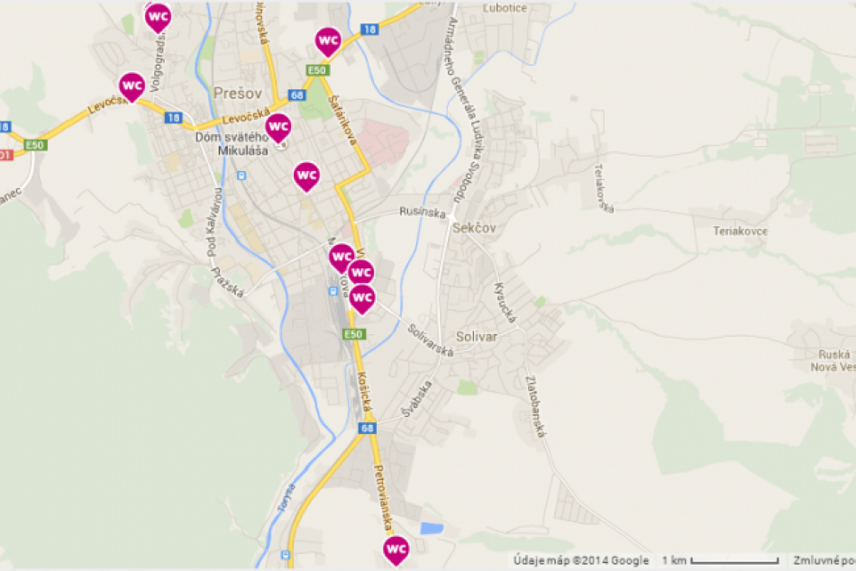 Mapa WC, čo ukáže, kde si môžeme v Prešove odskočiť!