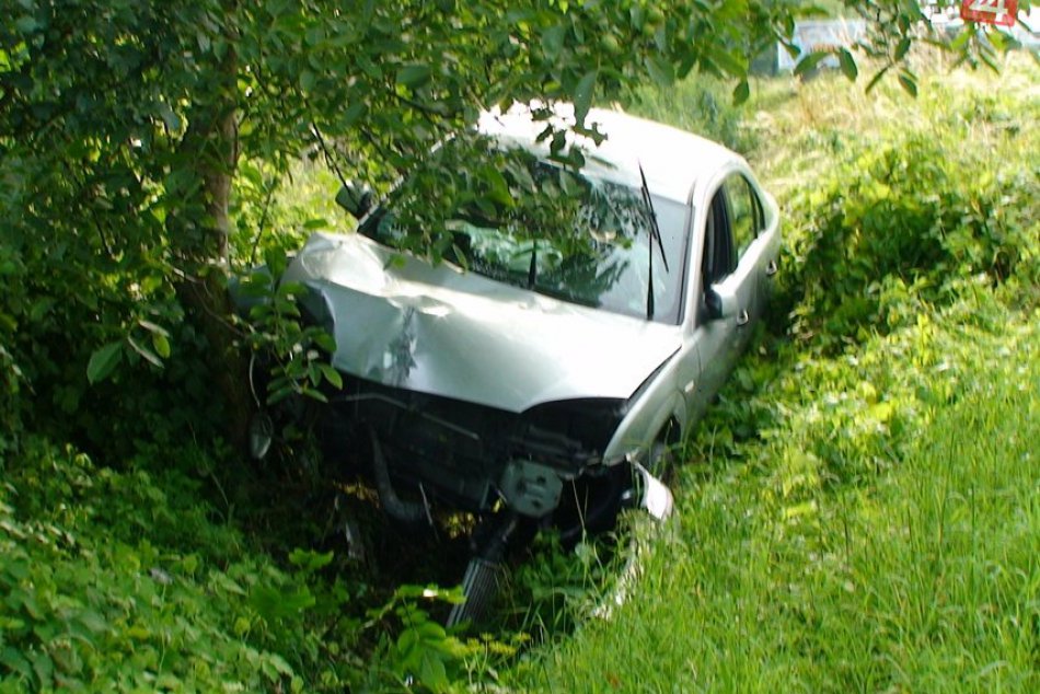 Nehoda v Plešivci: Auto skončilo zdemolované v priekope opreté o strom!