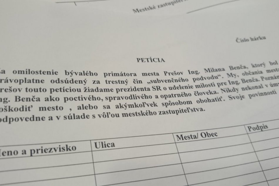 V Prešove vznikla petícia za omilostenie bývalého primátora