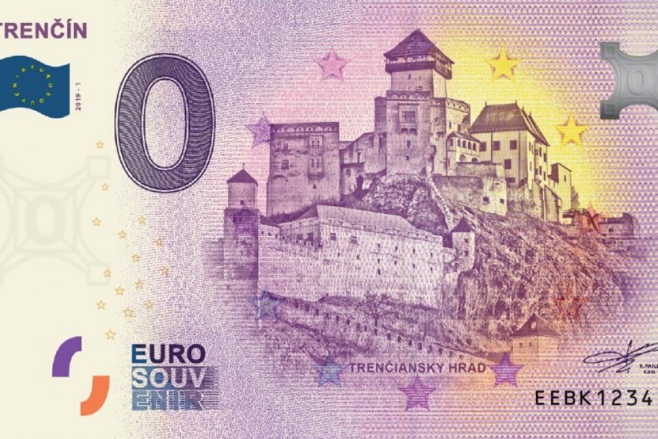 Suvenírová eurobankovka Trenčína v nominálnej hodnote nula eur