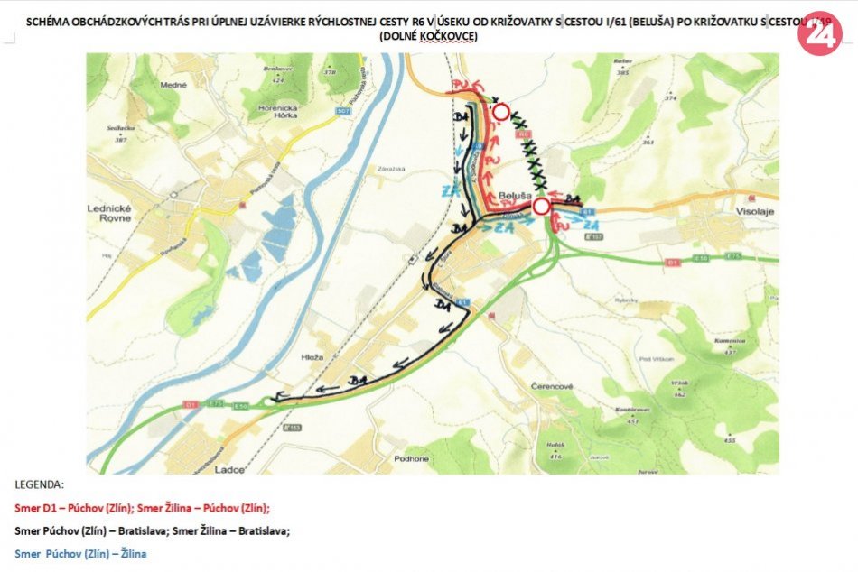 R6 Beluša - Dolné Kočkovce sa uzatvára: Toto sú obchádzkové trasy na BA, ZA a PU