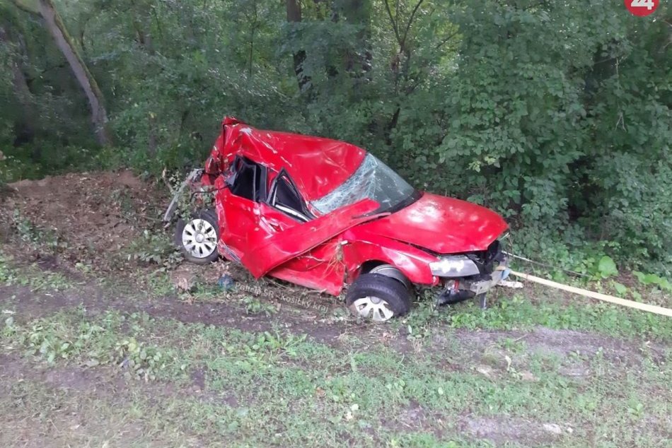 FOTKY z miesta nehody: Audi zišlo do lesného porastu