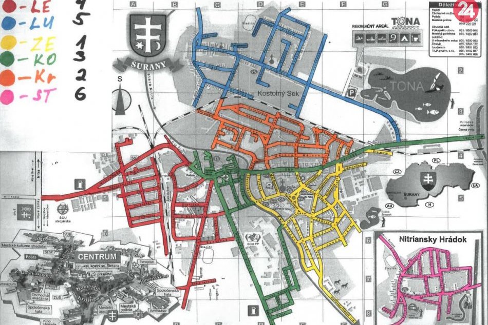 Mapa pôsobnosti Mestskej polície Šurany