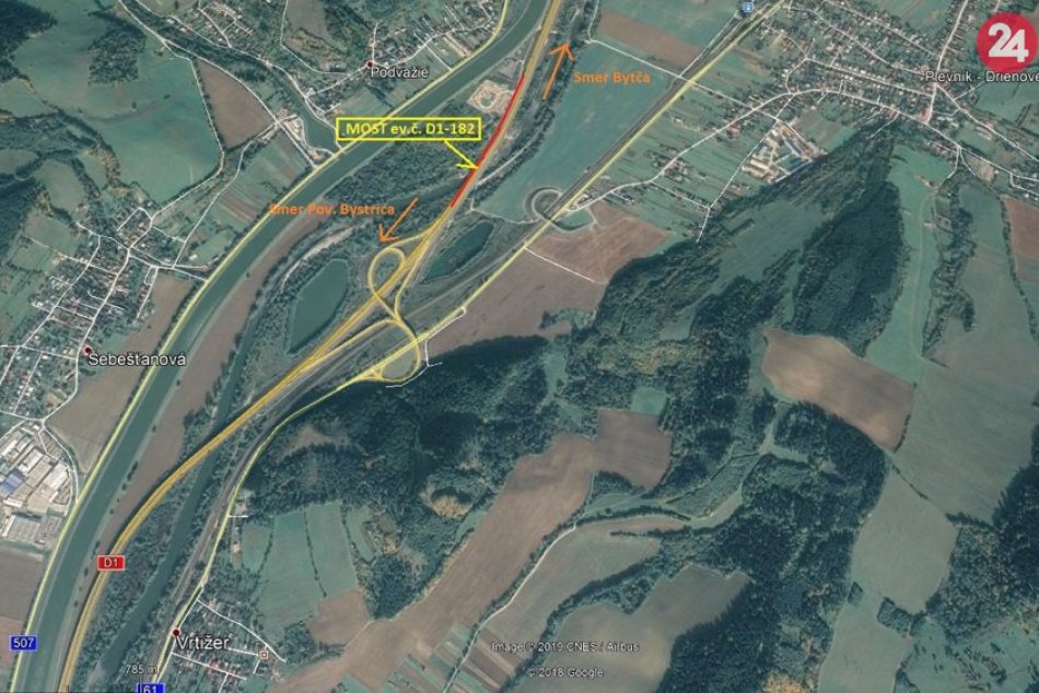 V tomto úseku prebieha čiastočná uzávera na diaľnici D1 pri Považskej Bystrici