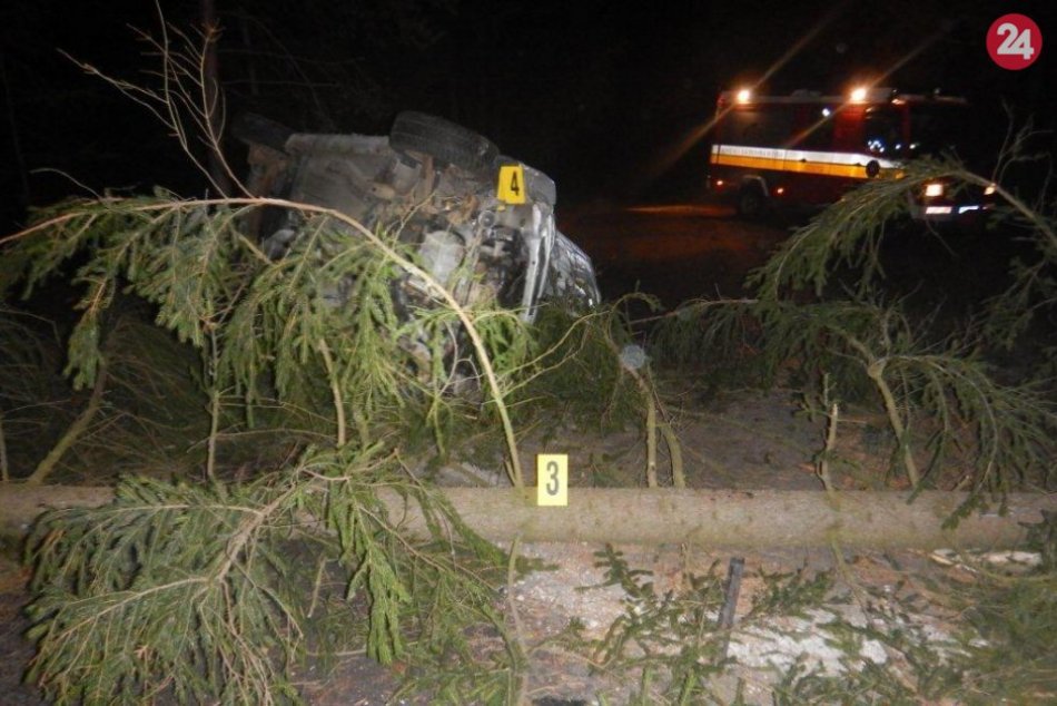 FOTO z miesta nehody pri Ďurďovom, kde vodič zlomil dva stromy a ťažko sa zranil