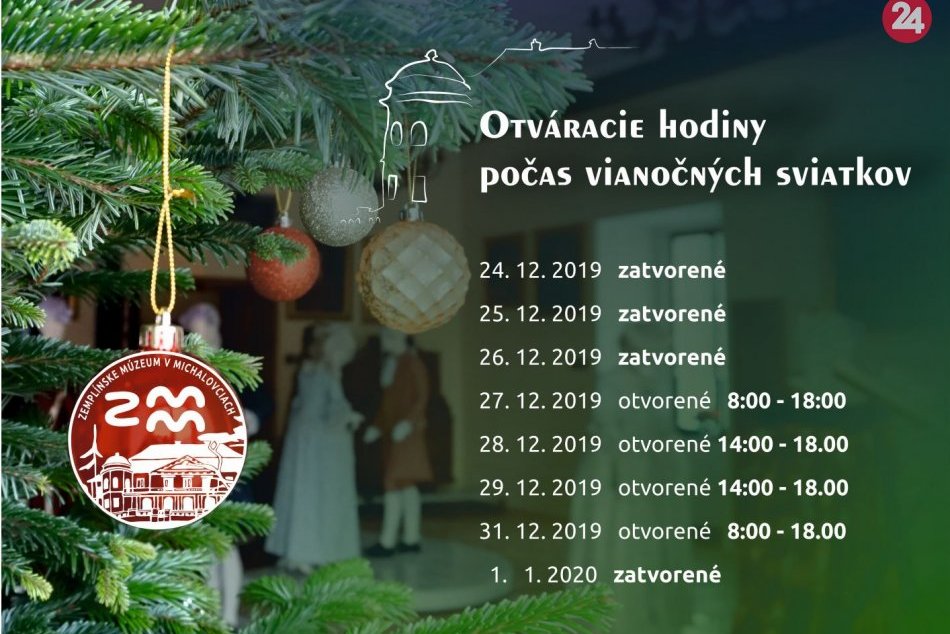 Zemplínske múzeum v Michalovciach: Otváracie hodiny počas vianočných sviatkov