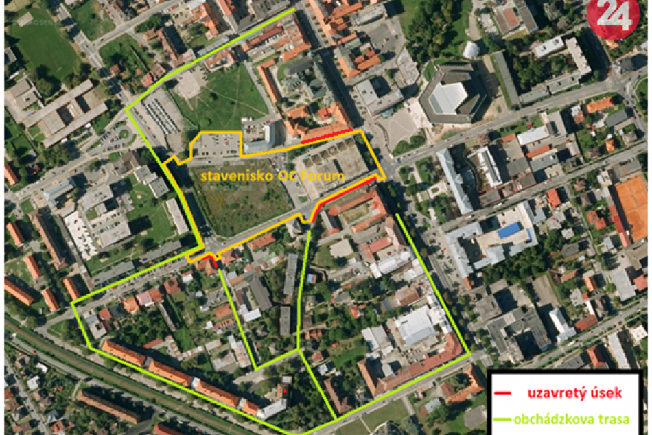 Obrazom: Mapka uzavretého úseku pre chodcov v Prešove