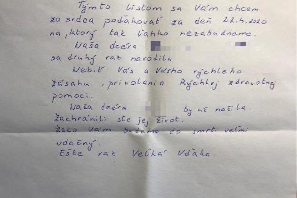 List s poďakovaním pre policajtov zo Sliača