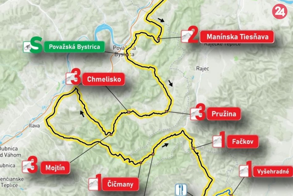 OBRAZOM: Predbežný plán etapy cez Považskú Bystricu a okolie na Okolo Slovenska