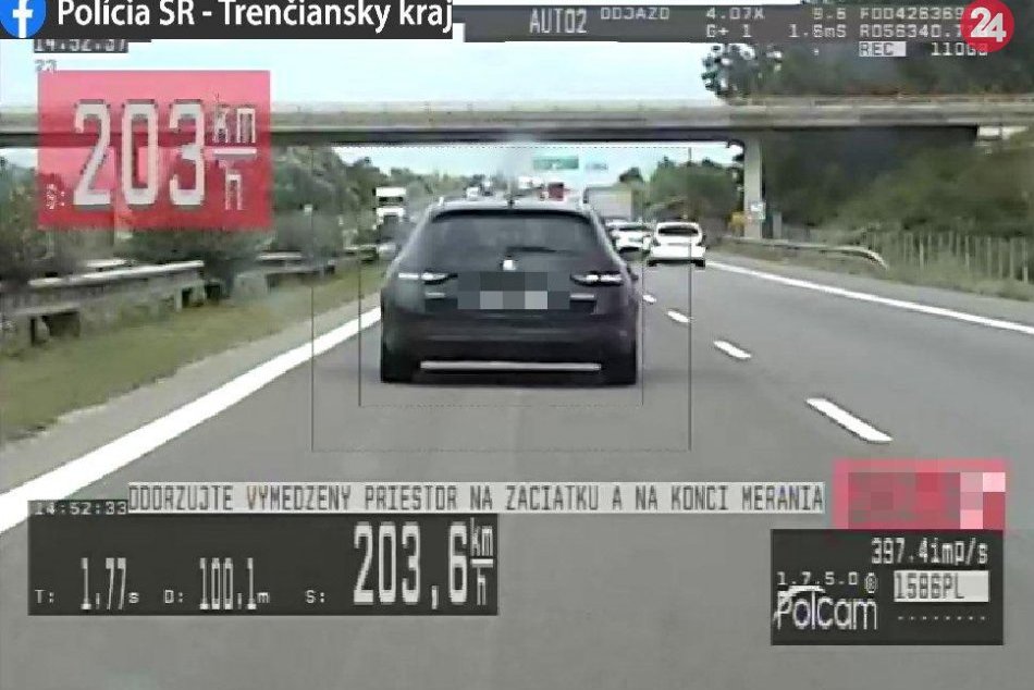 Trenčianski diaľniční policajti namerali vodičovi (58) 203 km/h: Mal to za 800 €