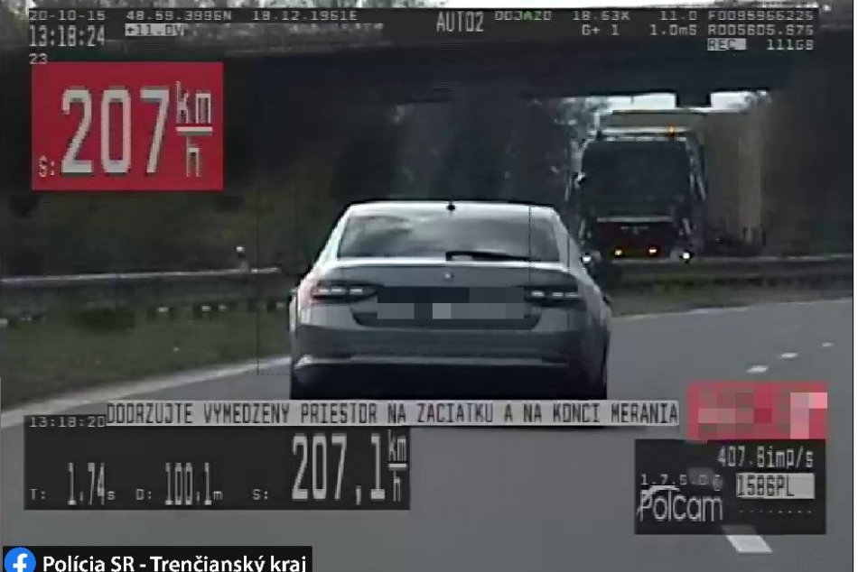 FOTO: Trenčianski diaľniční policajti namerali vodiča, dostal pokutu 800 eur