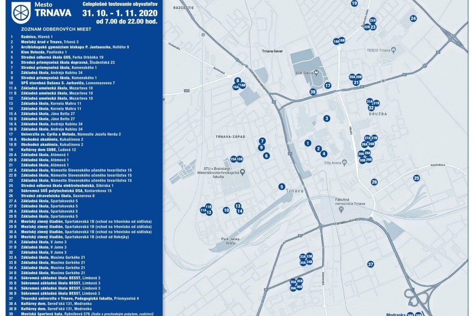 Mapa odberných miest v Trnave