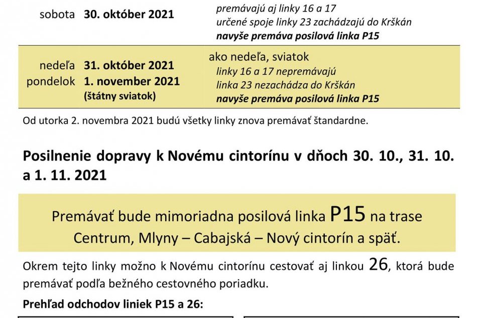 Cestovný poriadok počas jesenných prázdnin a sviatkov