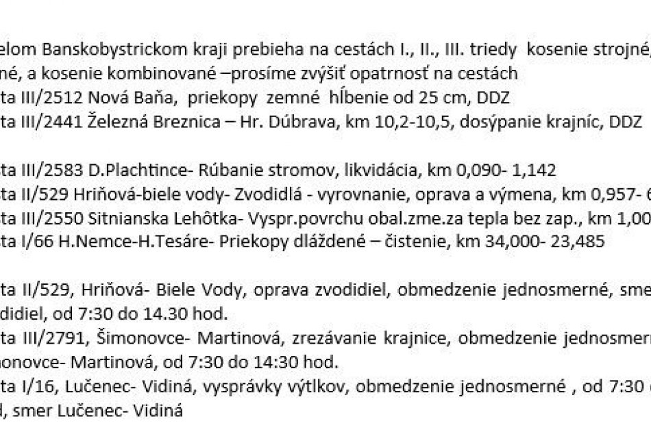 Práce cestárov v Banskobystrickom kraji - 13.6.2024