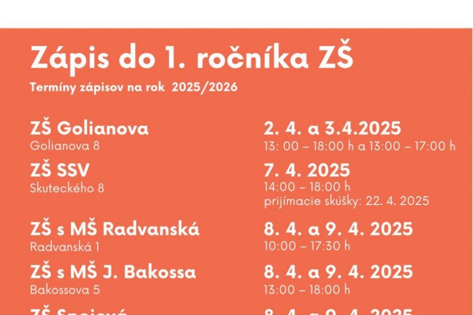 Termíny zápisov do banskobystrických základných škôl