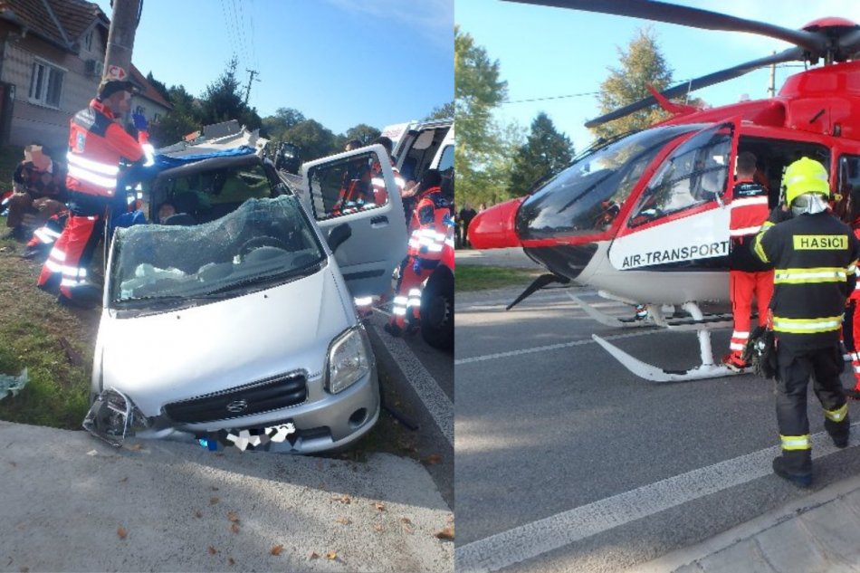 Pri vážnej dopravnej nehode zasahovali hasiči aj vrtuľník